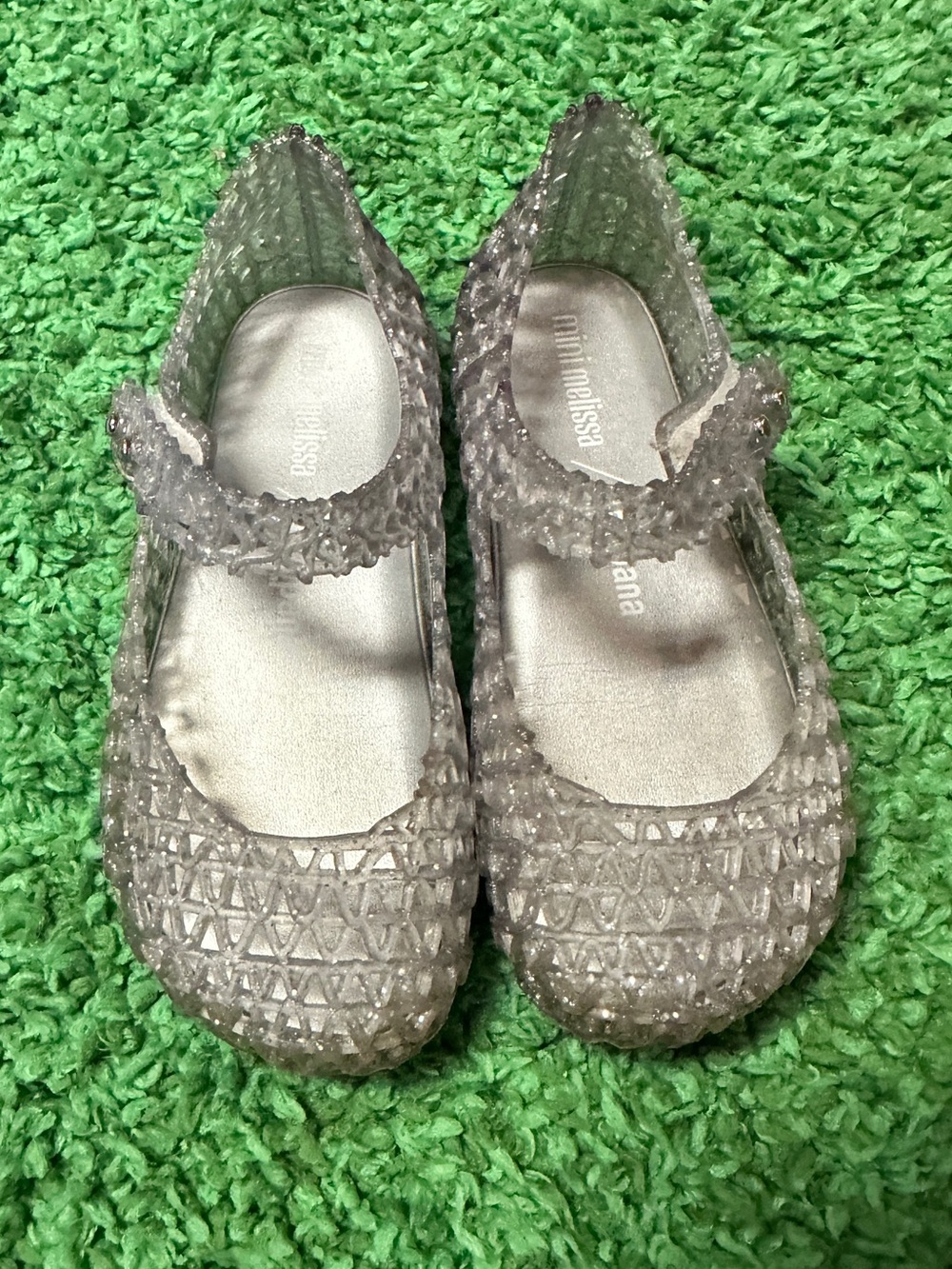 Mini Melissa Girls' Campana Papel Mary Jane Flats - Silver - sz 9